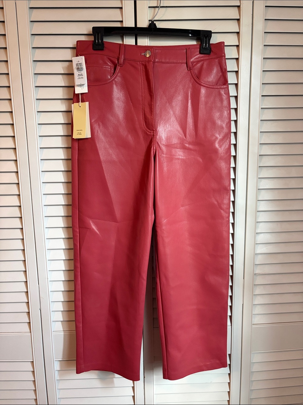 Wilfred Size 8 Melina Cropped High Rise Straight Faux Leather Pants Rosy Red New